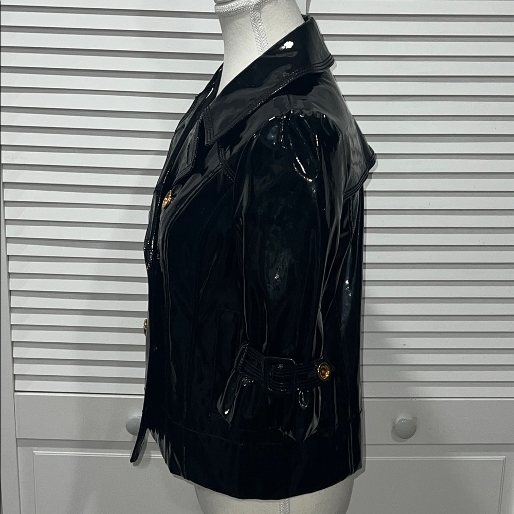 JUICY COUTURE | Black Rain Coat W/ Gold Logo Buttons & Ruffle 3/4 Sleeves 🖤 - Picture 6 of 11